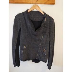 Italian Made Moto Jacket Gray Asymmetric Zip Raw Edge Draped Avant Garde Large